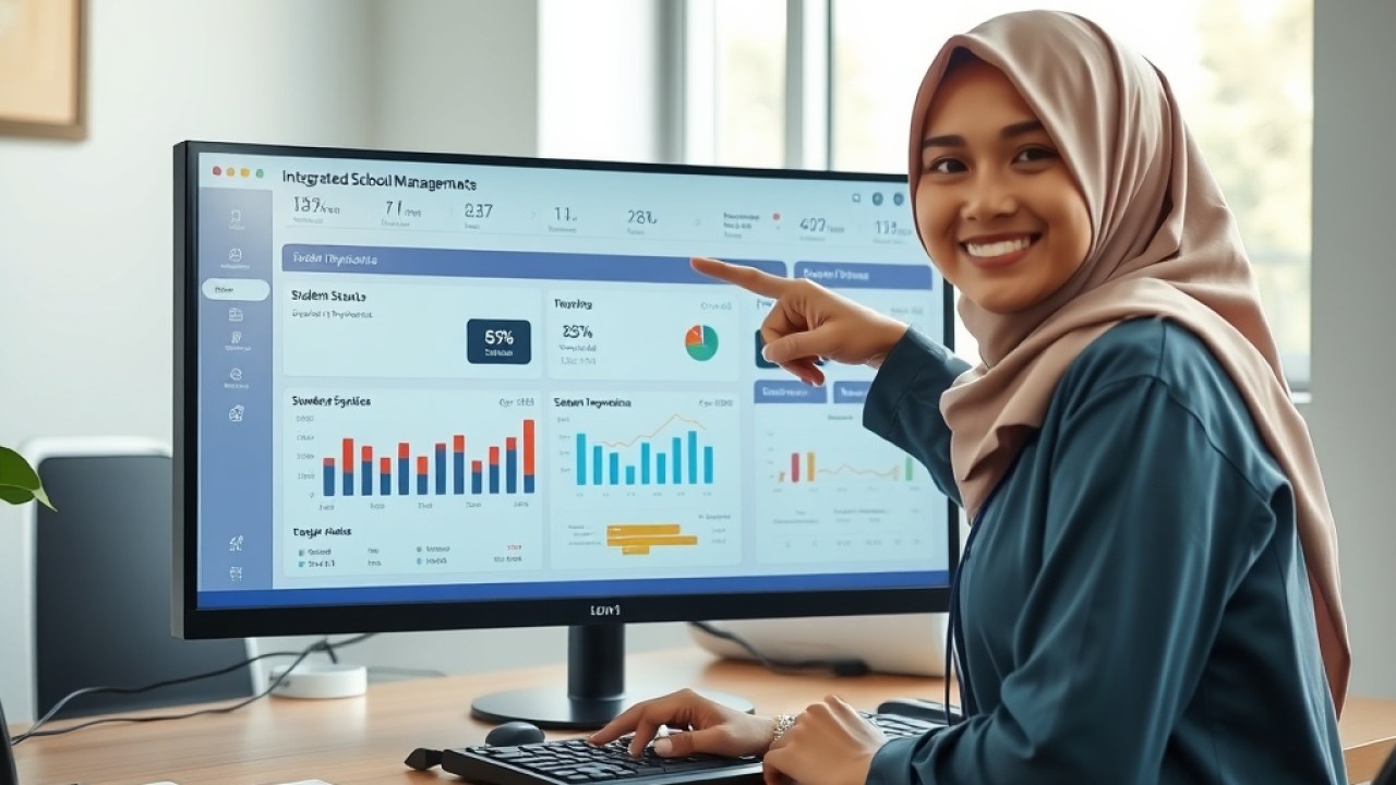 Dashboard aplikasi manajemen sekolah terpadu seQula menampilkan integrasi data SPP, absensi, dan transaksi kantin dalam satu layar