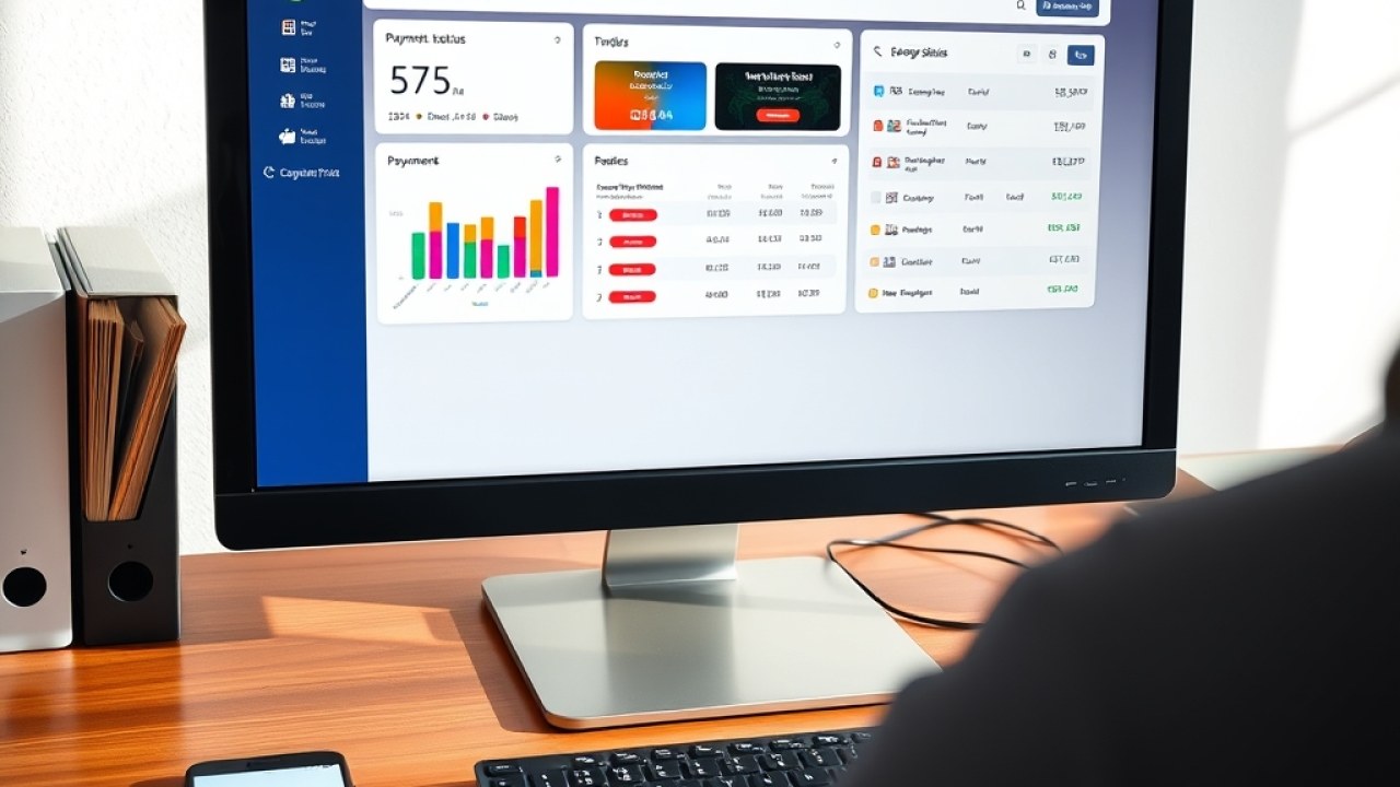 Dasbor aplikasi pembayaran SPP terintegrasi menampilkan status pembayaran dan grafik kolektibilitas keuangan sekolah secara real-time