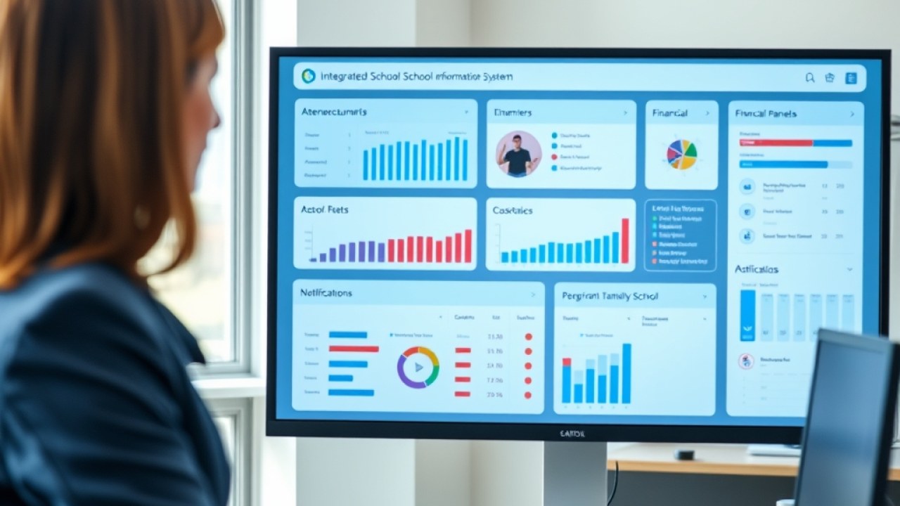 Dashboard sistem informasi sekolah terpadu seQula menampilkan ringkasan data keuangan, kehadiran, dan pemberitahuan sekolah dalam satu layar terintegrasi.